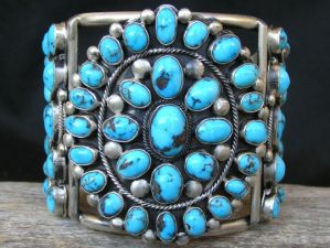 Paul J. Begay Persian Turquoise Cluster Bracelet size 7