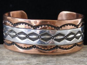 Elroy Chavez Copper Bracelet with Stamped Sterling Inset size 6 3/4