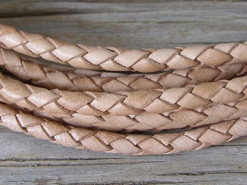 Round Braided Natural (Undyed) Leather Cord Necklace 4 mm. 18