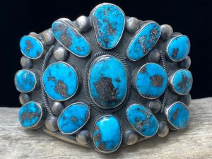 Paul J. Begay Persian Turquoise Cluster Bracelet size 6 7/8"