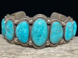 Terry Martinez Morenci Turquoise Sterling Ingot Bracelet size 6 7/8"